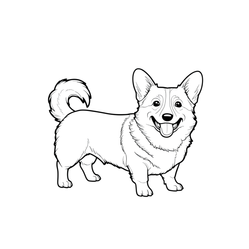 A coloring page of a Corgi.